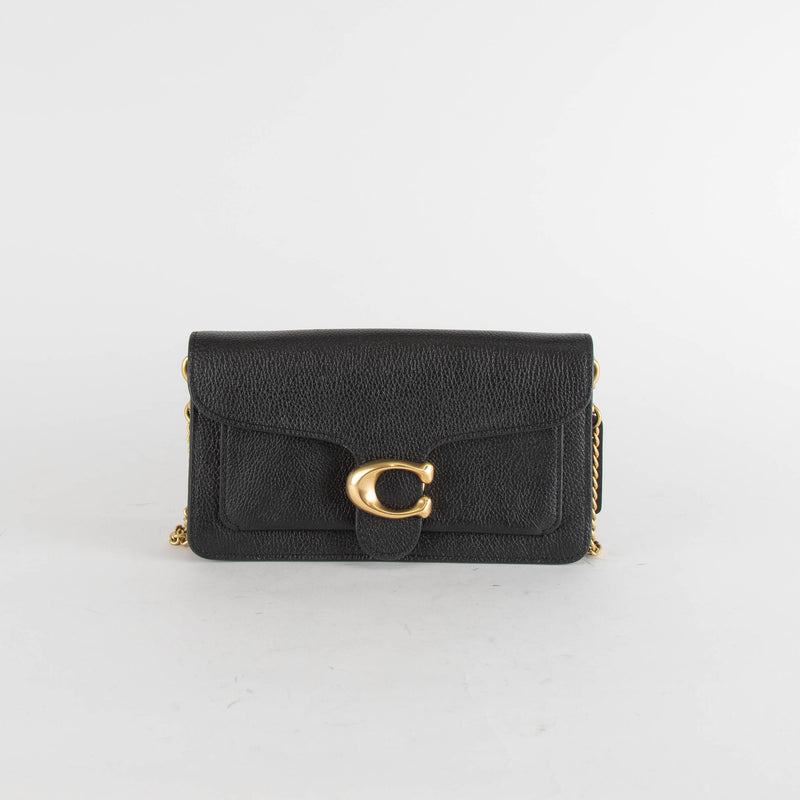 Coach Black Pebble Leather Tabby Chain Clutch