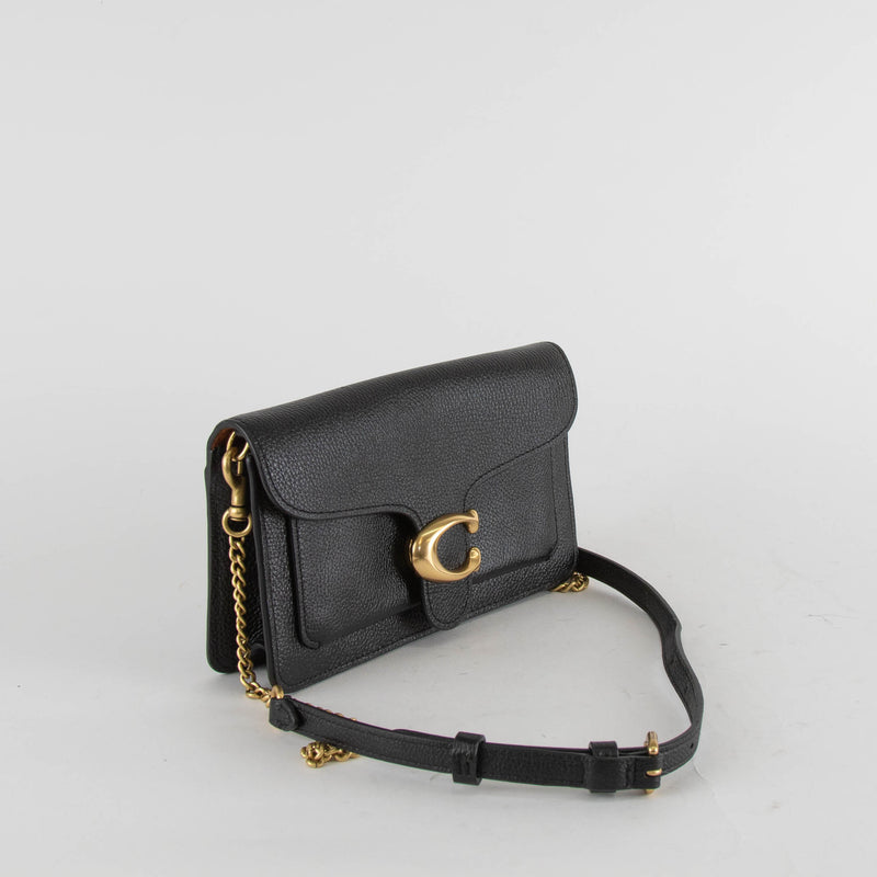 Coach Black Pebble Leather Tabby Chain Clutch
