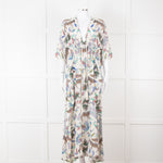 Lazul Cream Multicolour Floral & Zebra Print Long Kaftan
