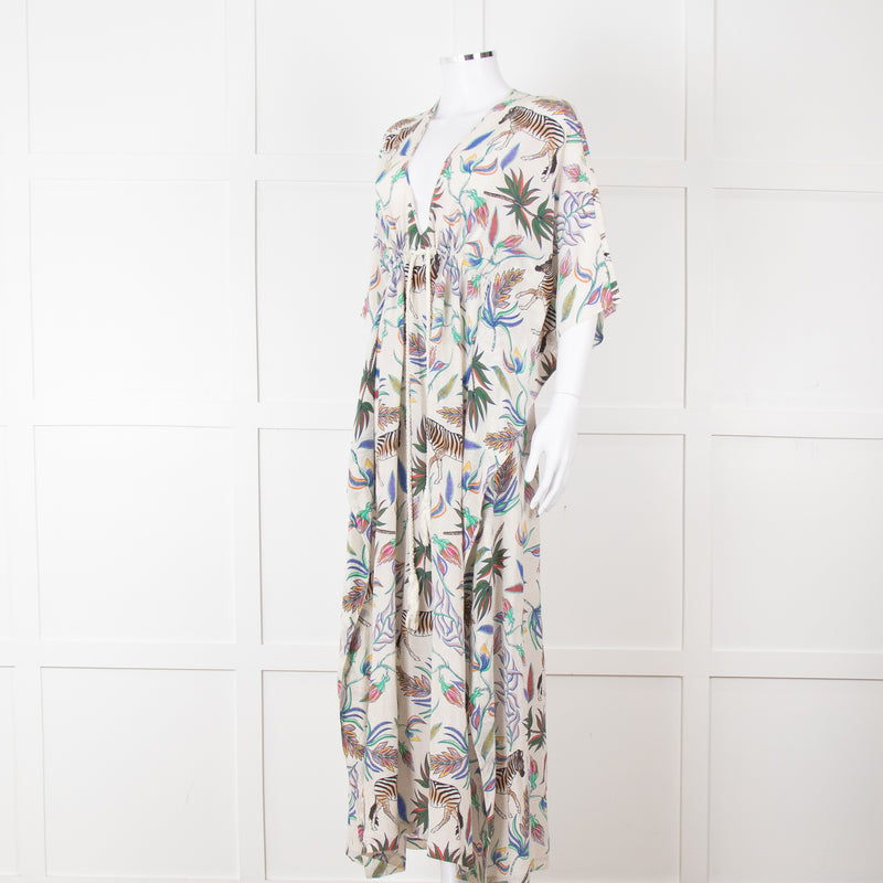 Lazul Cream Multicolour Floral & Zebra Print Long Kaftan