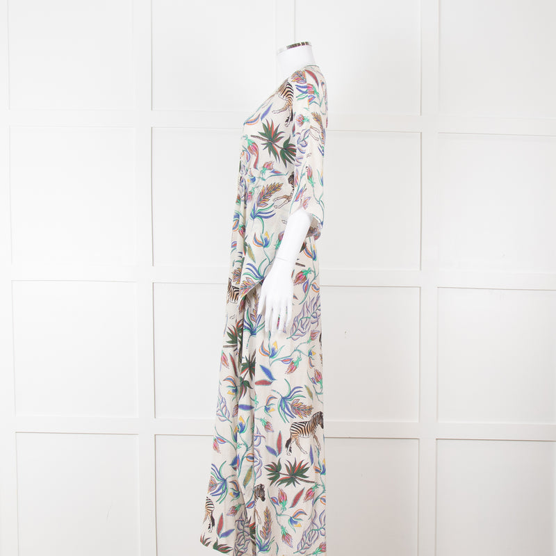 Lazul Cream Multicolour Floral & Zebra Print Long Kaftan