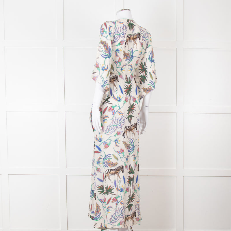 Lazul Cream Multicolour Floral & Zebra Print Long Kaftan