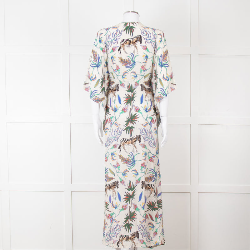Lazul Cream Multicolour Floral & Zebra Print Long Kaftan