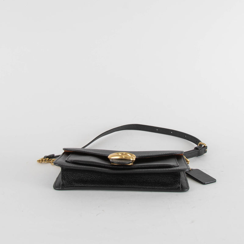 Coach Black Pebble Leather Tabby Chain Clutch