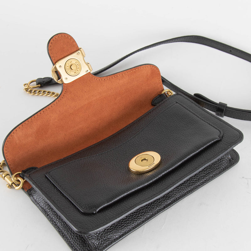 Coach Black Pebble Leather Tabby Chain Clutch