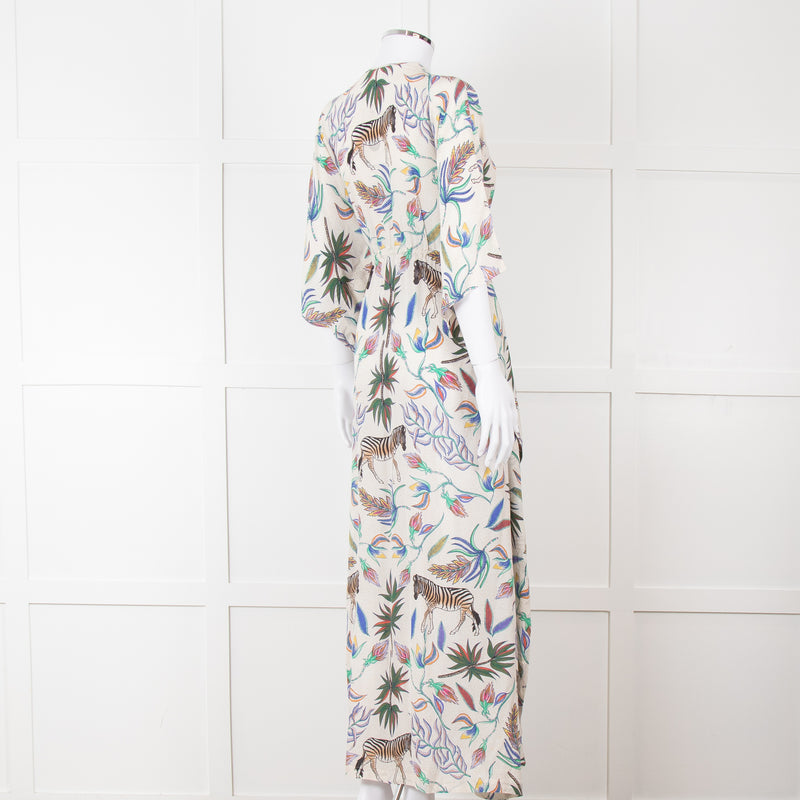 Lazul Cream Multicolour Floral & Zebra Print Long Kaftan