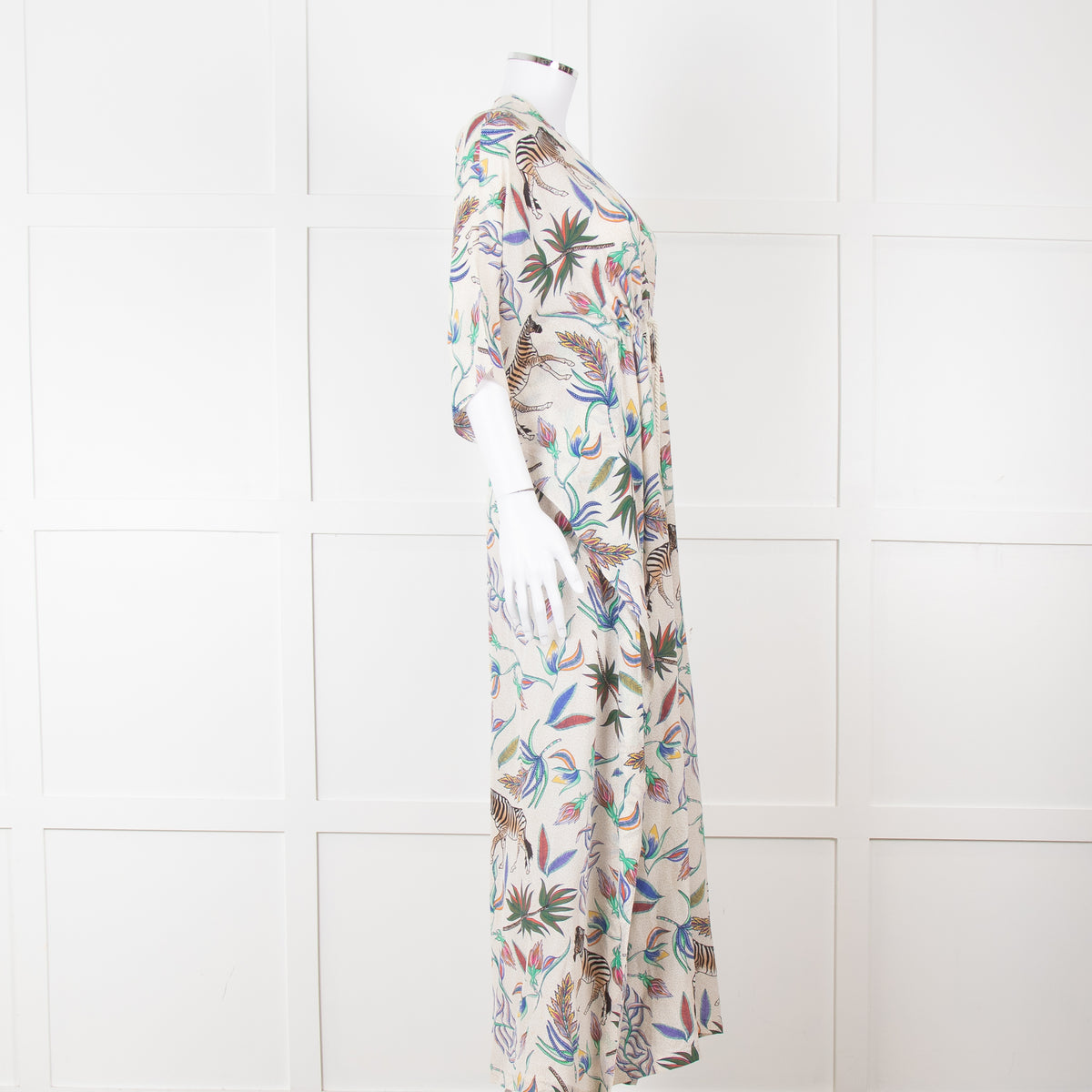 Lazul Cream Multicolour Floral & Zebra Print Long Kaftan