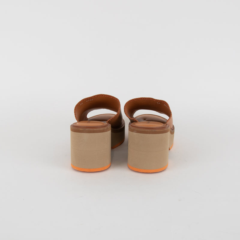 Robert Clergerie Tan Platform Sandal With Orange Stitching