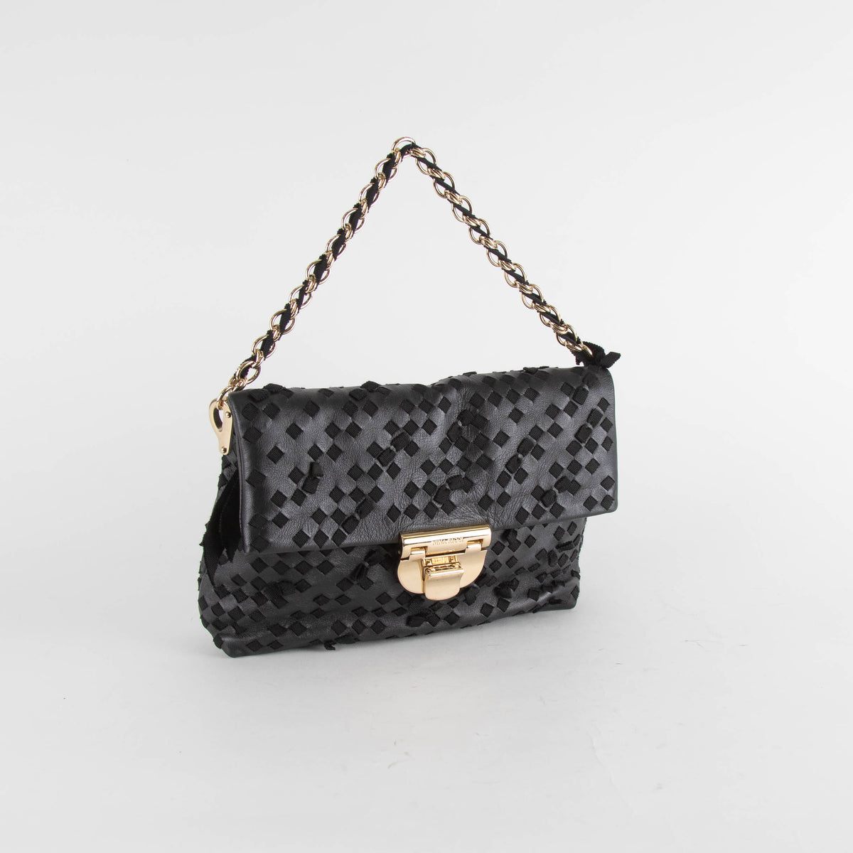 Nina Ricci Black Leather And Fabric Woven Small Shoulder Bag