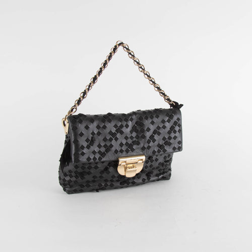 Nina Ricci Black Leather And Fabric Woven Small Shoulder Bag