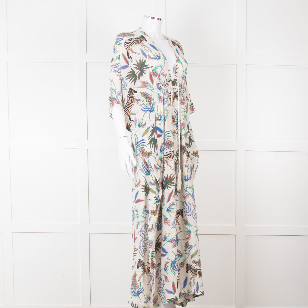 Lazul Cream Multicolour Floral & Zebra Print Long Kaftan
