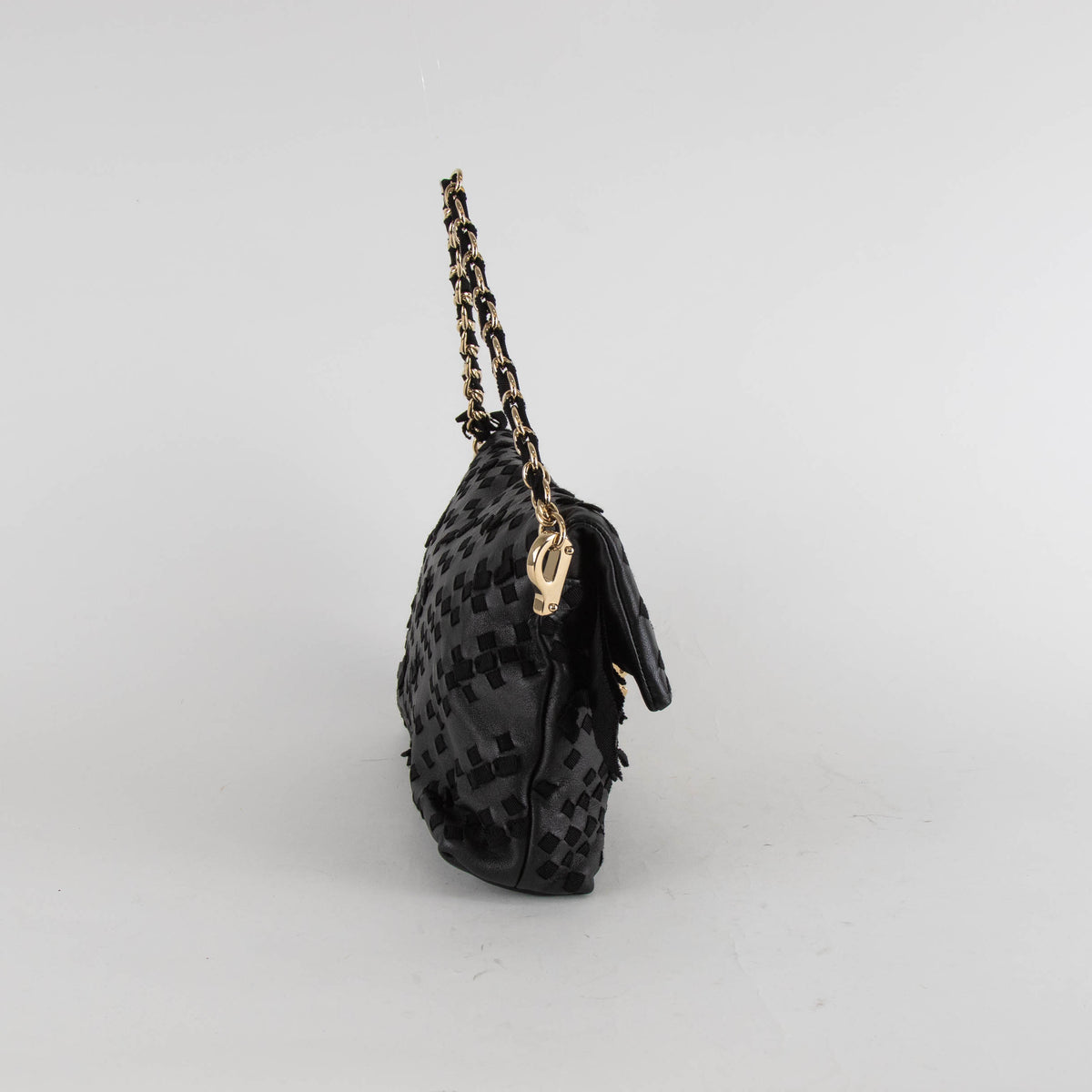 Nina Ricci Black Leather And Fabric Woven Small Shoulder Bag