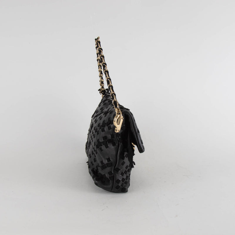 Nina Ricci Black Leather And Fabric Woven Small Shoulder Bag