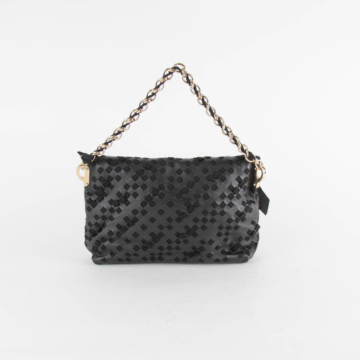 Nina Ricci Black Leather And Fabric Woven Small Shoulder Bag