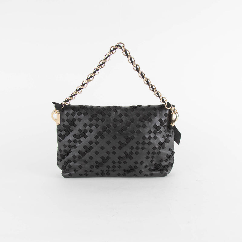 Nina Ricci Black Leather And Fabric Woven Small Shoulder Bag