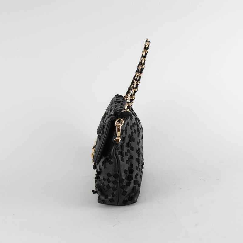 Nina Ricci Black Leather And Fabric Woven Small Shoulder Bag