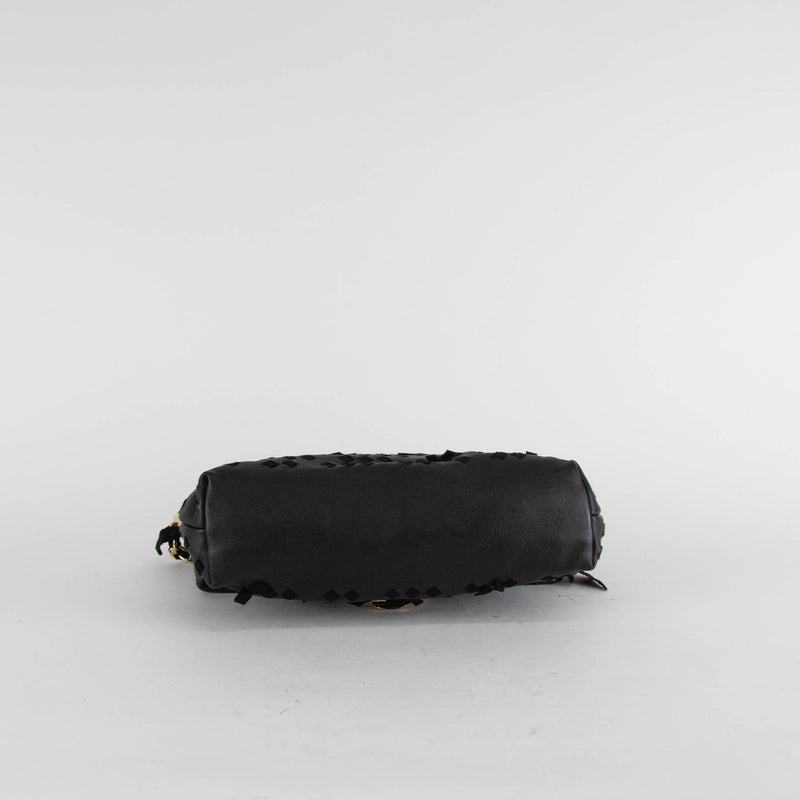 Nina Ricci Black Leather And Fabric Woven Small Shoulder Bag