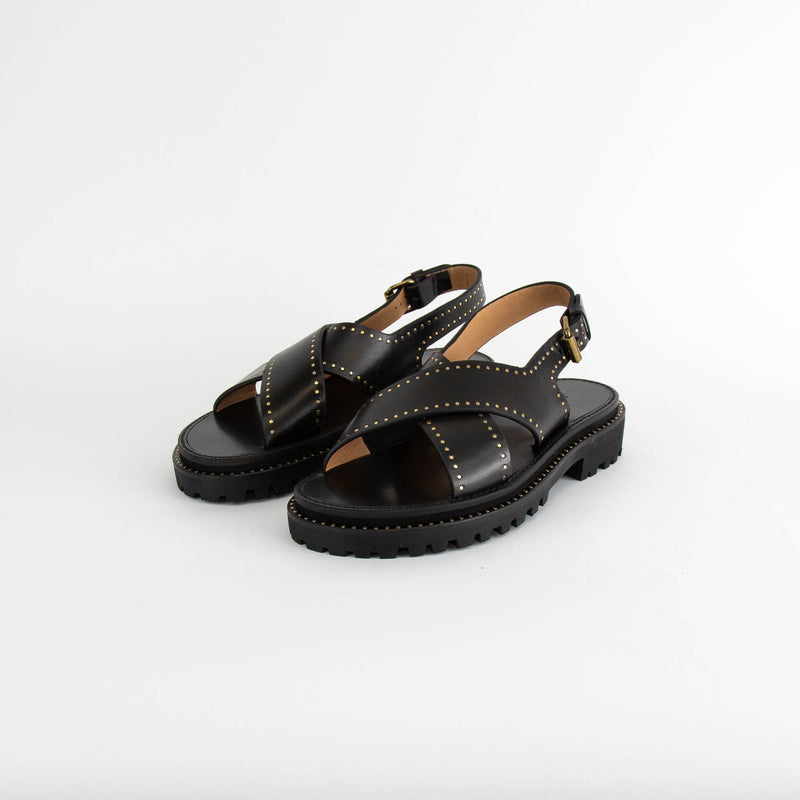 Isabel Marant Black Baem Crossover Leather Sandal