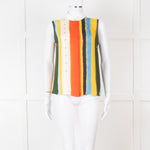 Tory Burch White Green Yellow Sleeveless Button Detail Top