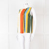 Tory Burch White Green Yellow Sleeveless Button Detail Top