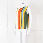 Tory Burch White Green Yellow Sleeveless Button Detail Top