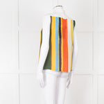Tory Burch White Green Yellow Sleeveless Button Detail Top
