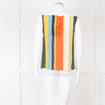 Tory Burch White Green Yellow Sleeveless Button Detail Top