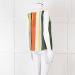 Tory Burch White Green Yellow Sleeveless Button Detail Top