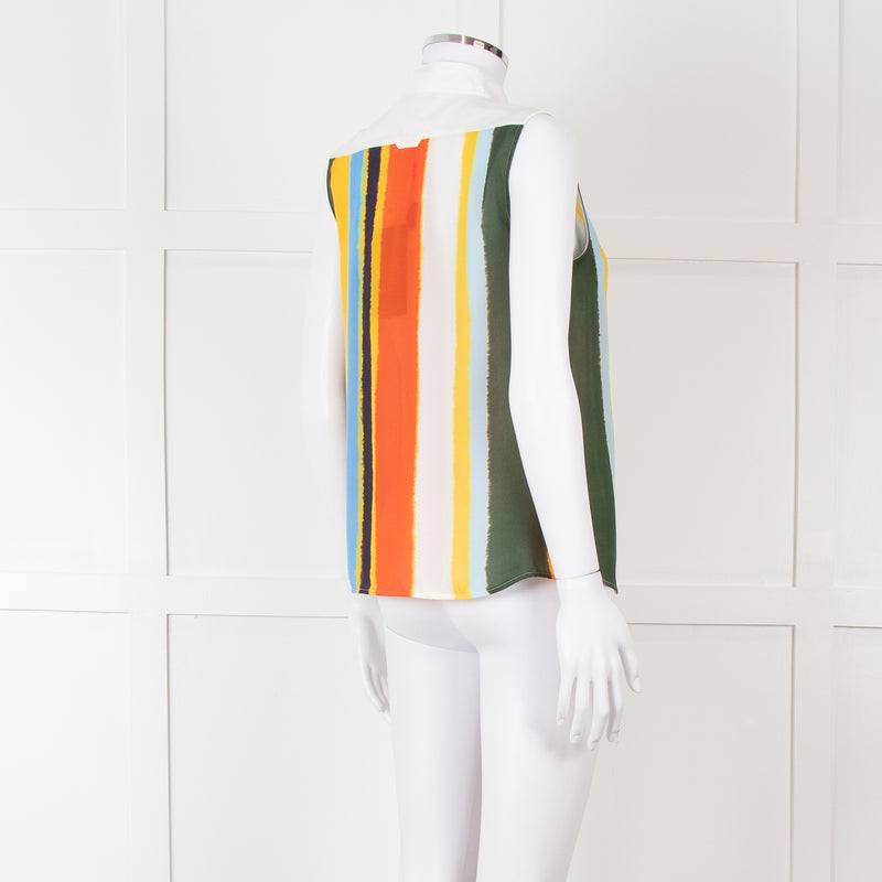 Tory Burch White Green Yellow Sleeveless Button Detail Top