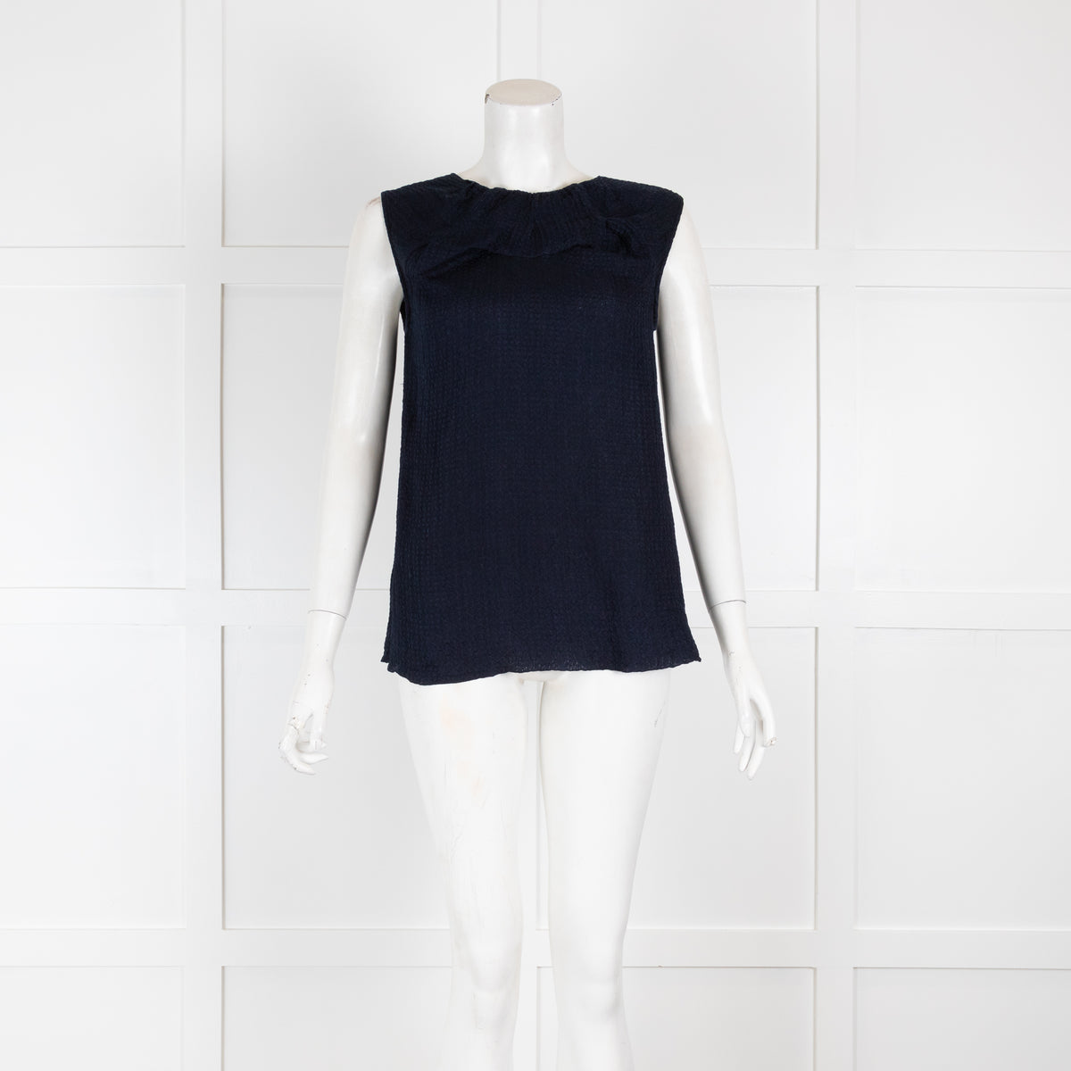 Marni Navy Crinkle Sleeveless Top