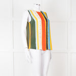 Tory Burch White Green Yellow Sleeveless Button Detail Top