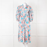Dea Kudibal Blue Orange Floral Cotton Maxi Belted Dress