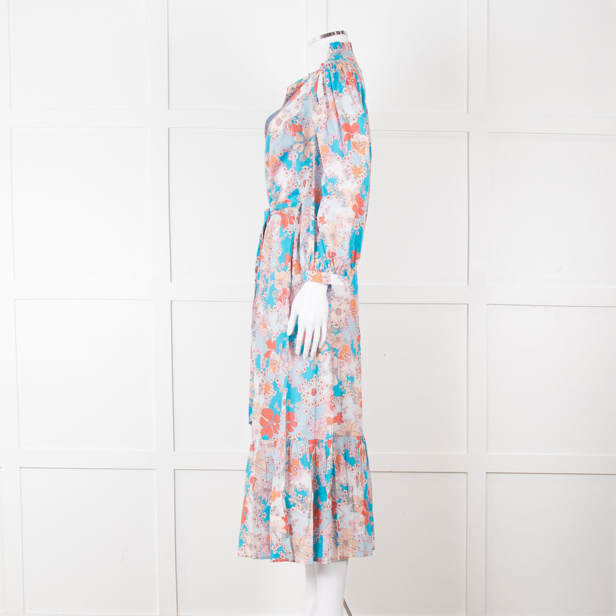 Dea Kudibal Blue Orange Floral Cotton Maxi Belted Dress