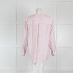 120% Lino Pale Pink Linen Top with Applica V Neck