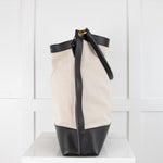 Saint Laurent White & Black Tag Hobo in Canvas and Leather