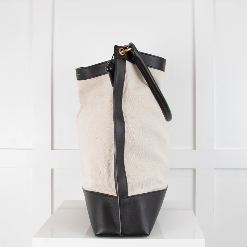Saint Laurent White & Black Tag Hobo in Canvas and Leather