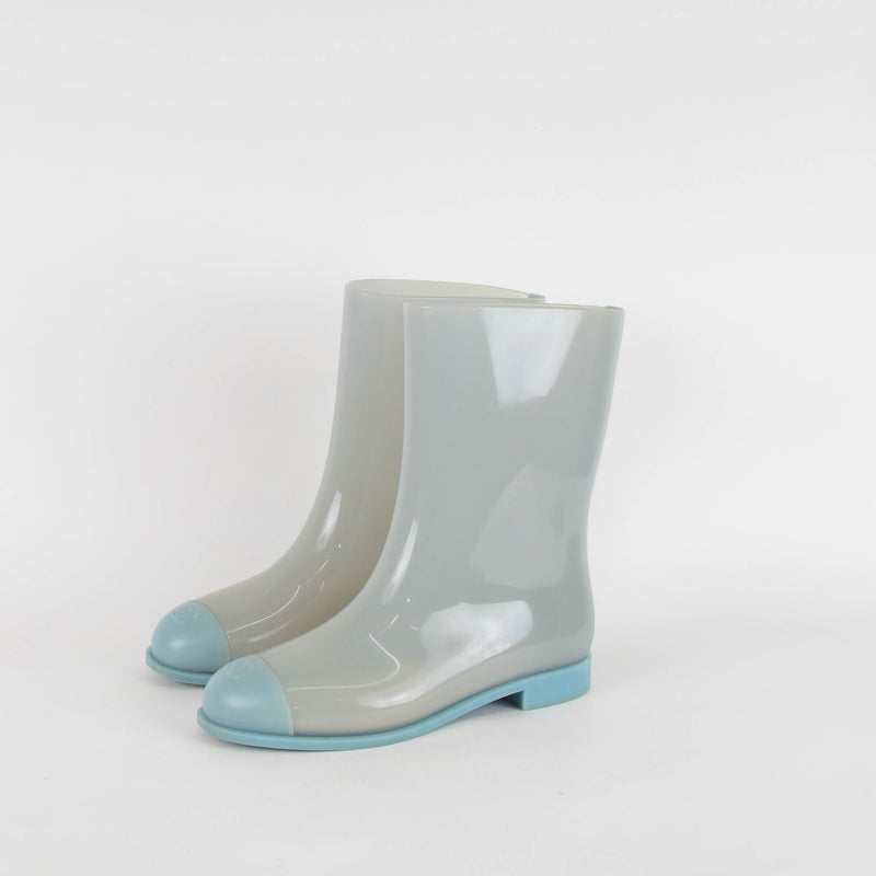Chanel Blue CC Toe Rubber Boots