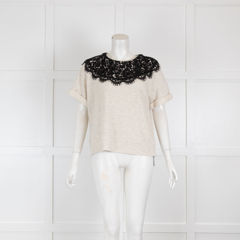Sea New York Applique Eyelash Lace Short Sleeve Sweatshirt