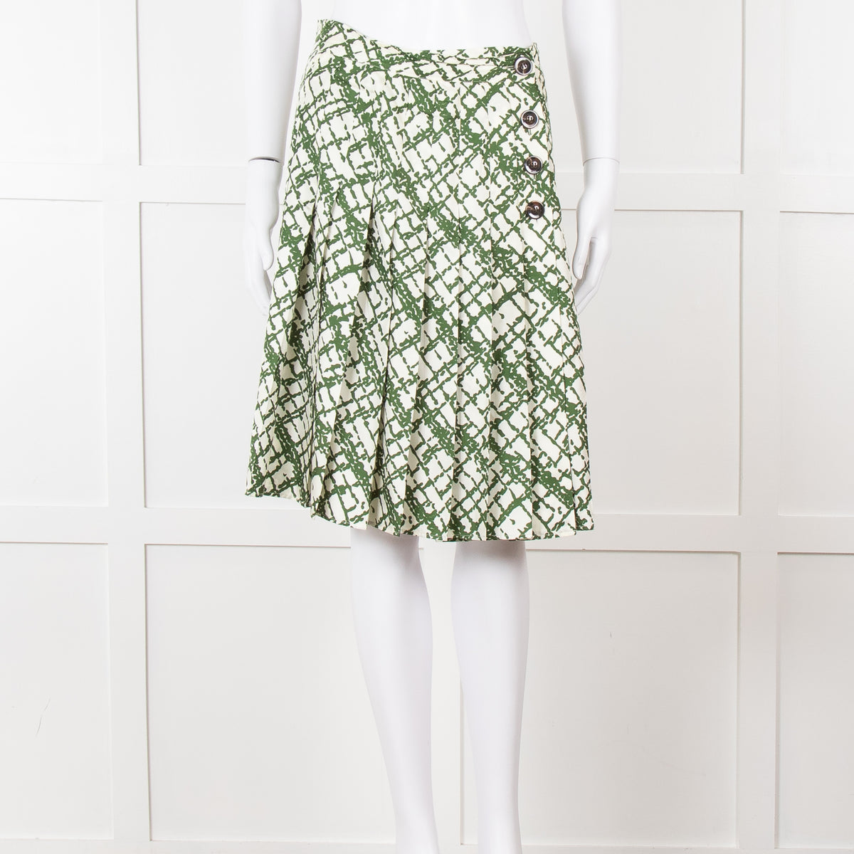 Soeur Cream Green Pleated Wrap Skirt