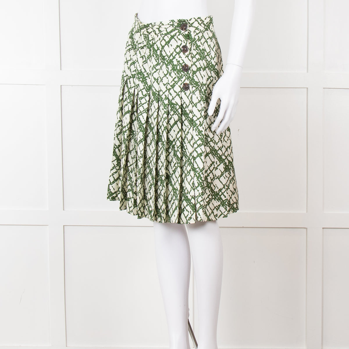 Soeur Cream Green Pleated Wrap Skirt