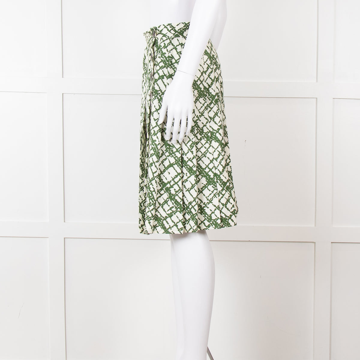 Soeur Cream Green Pleated Wrap Skirt