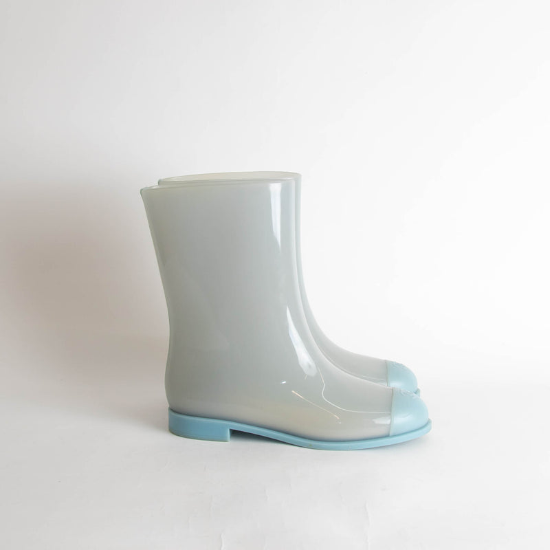 Chanel Blue CC Toe Rubber Boots