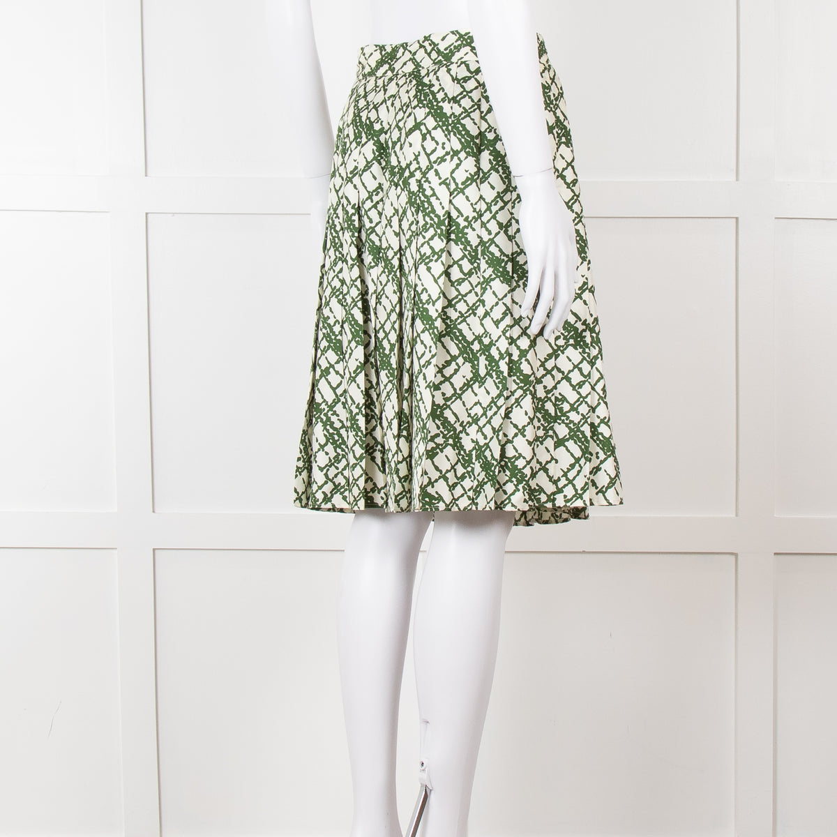 Soeur Cream Green Pleated Wrap Skirt