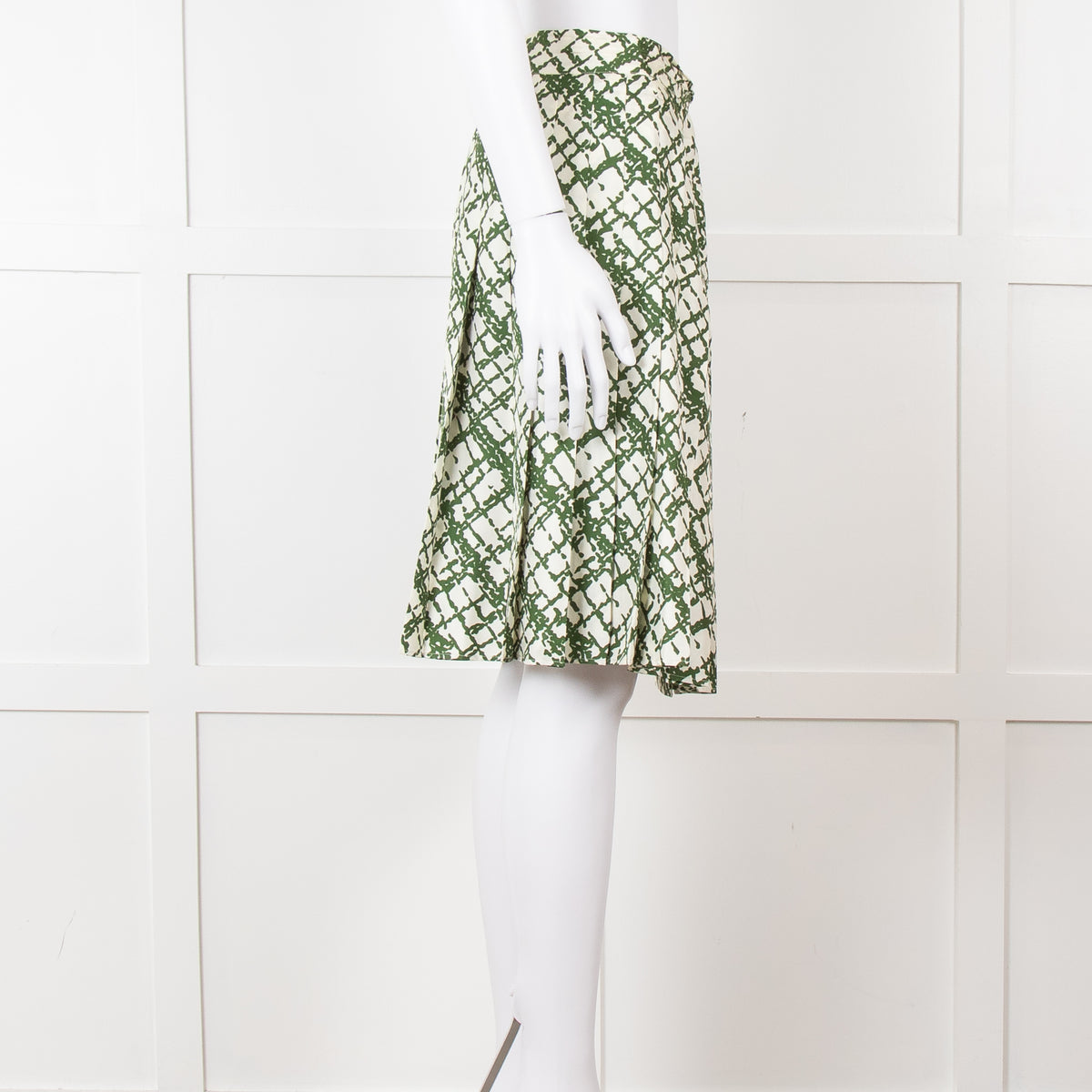 Soeur Cream Green Pleated Wrap Skirt