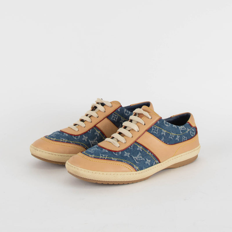 Louis Vuitton Blue Denim Leather Trim Trainers