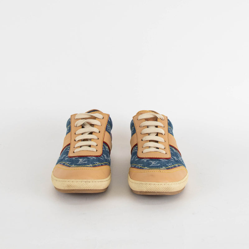 Louis Vuitton Blue Denim Leather Trim Trainers
