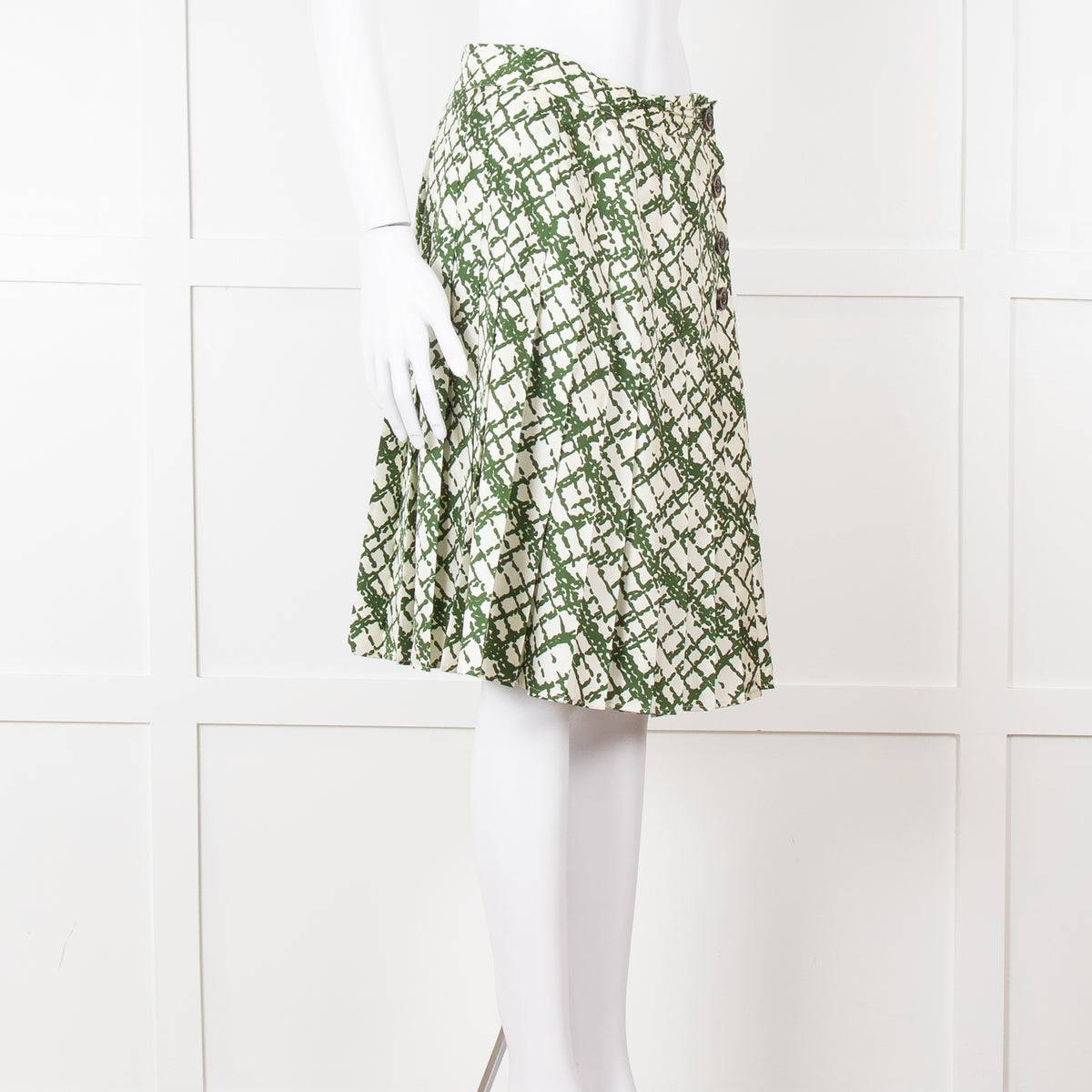Soeur Cream Green Pleated Wrap Skirt