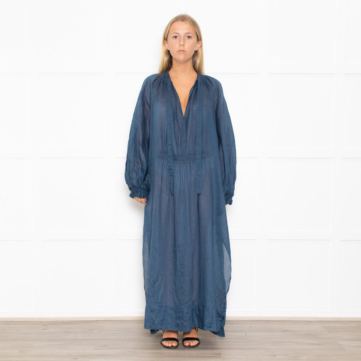 Lee Mathews Petrol Blue Oversized Sleeved Maxi Dress