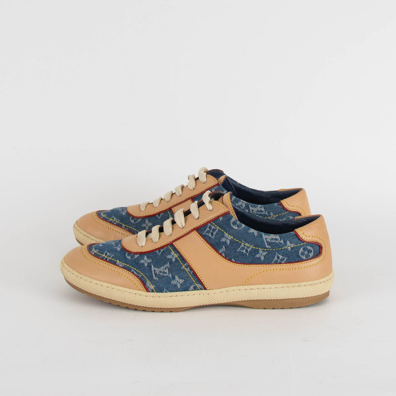 Louis Vuitton Blue Denim Leather Trim Trainers