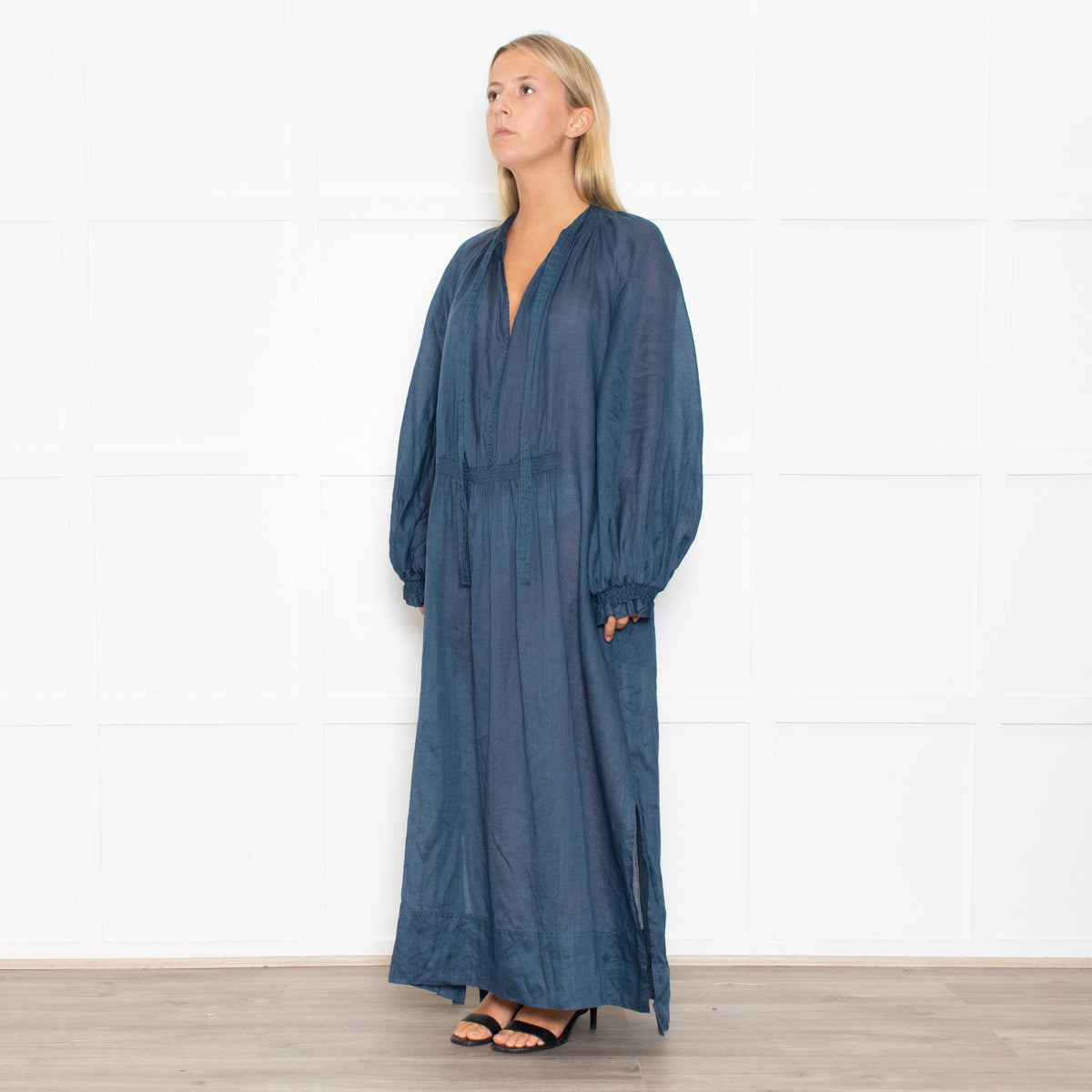 Lee Mathews Petrol Blue Oversized Sleeved Maxi Dress